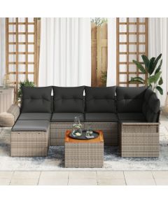 vidaXL 7 Elementowy Zestaw Sof Ogrodowych z Poduszkami Szary Polirattan Akacja Dārza mēbeļu komplekti