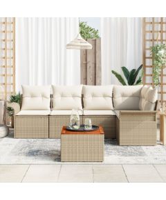 vidaXL 6-częściowy Zestaw Sofy Ogrodowej z Poduszkami Beżowy Poli Rattan Akacja Dārza mēbeļu komplekti