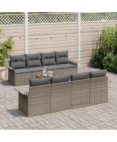 vidaXL 9 Elementowy Zestaw Sofowy z Poduszkami Szary Polirattan Akacja Dārza mēbeļu komplekti