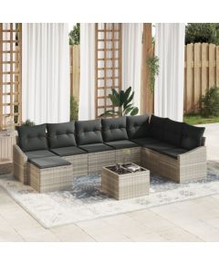 VidaXL 9-częściowy zestaw jadalny ogrodowy z poduszkami szary polirattan Dārza mēbeļu komplekti