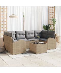 Zestaw sofy ogrodowej vidaXL 7-elementowy z poduszkami Beżowy Polirattan Dārza mēbeļu komplekti