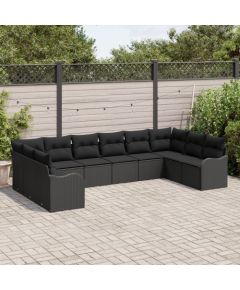Vidaxl Zestaw 10-częściowej sofy ogrodowej z poduszkami czarny polirattan Dārza mēbeļu komplekti