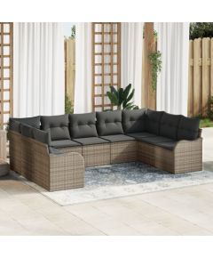 vidaXL 9-częściowy Zestaw Sof Ogrodowych z Poduszkami Szary Poli Rattan Dārza mēbeļu komplekti