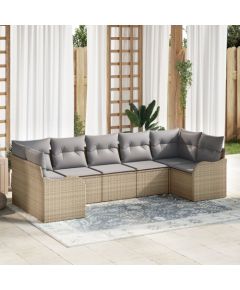Zestaw sofy ogrodowej vidaXL 7 części z poduszkami beżowy polirattan Dārza mēbeļu komplekti