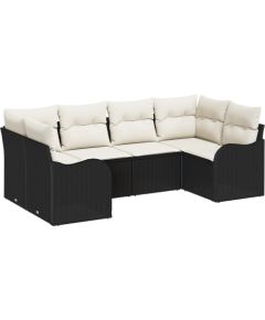 Vidaxl Zestaw 6-częściowych sof ogrodowych z poduszkami Czarny Poli Rattan Dārza mēbeļu komplekti