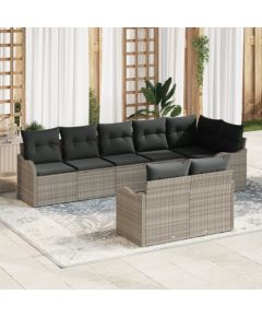 vidaXL 8-elementowy Zestaw Sofy Ogrodowej z Poduszkami Jasnoszary Polirattan Dārza mēbeļu komplekti