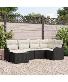 vidaXL 6-częściowy zestaw sofy ogrodowej z poduszkami czarny polirattan Dārza mēbeļu komplekti