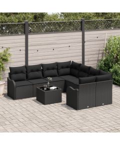 vidaXL 9-częściowy zestaw kanap ogrodowych z poduszkami Czarny Polirattan Dārza mēbeļu komplekti