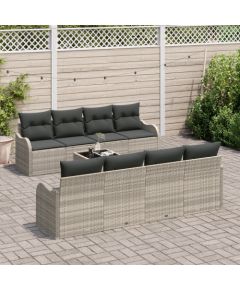 vidaXL 9-częściowy zestaw sof ogrodowych z poduszkami jasnoszary rattan polipropylenowy Dārza mēbeļu komplekti