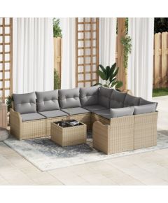 vidaXL Zestaw 9-elementowy sof ogrodowych z poduszkami Beżowy polirattan Dārza mēbeļu komplekti