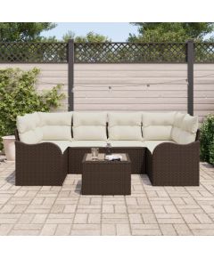 vidaXL 7-częściowy Zestaw Sof Ogrodowych z Poduszkami Brązowy Poli Rattan Dārza mēbeļu komplekti