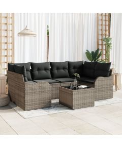 vidaXL 7-elementowy zestaw sof ogrodowych z poduszkami Szary Polirattan Dārza mēbeļu komplekti