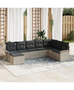 vidaXL 8-częściowy zestaw sof ogrodowych z poduszkami jasnoszary poli rattan Dārza mēbeļu komplekti