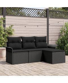 vidaXL 4-częściowy zestaw sofy ogrodowej z poduszkami czarny polirattan Dārza mēbeļu komplekti