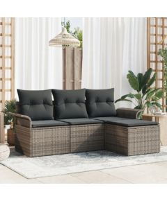 vidaXL Zestaw 4-częściowy sof ogrodowych z poduszkami Szary Polirattan Dārza mēbeļu komplekti