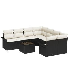 vidaXL 9-częściowy zestaw sof ogrodowych z poduszkami, czarny polirattan Dārza mēbeļu komplekti