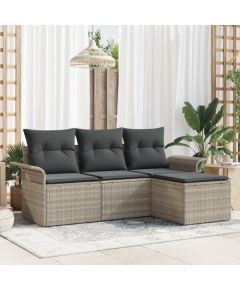 vidaXL 4-częściowy zestaw sof ogrodowych z poduszkami jasnoszary polirattan Dārza mēbeļu komplekti