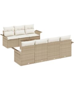 vidaXL 8 Elementowy Zestaw Sofowy do Ogrodu z Poduszkami Beżowy Polirattan Dārza mēbeļu komplekti