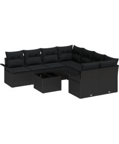 vidaXL 9-częściowy zestaw sof ogrodowych z poduszkami czarny polirattan Dārza mēbeļu komplekti
