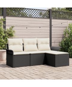 Zestaw 4-częściowej Sofy Ogrodowej vidaXL z Poduszkami Czarny Poli Rattan Dārza mēbeļu komplekti