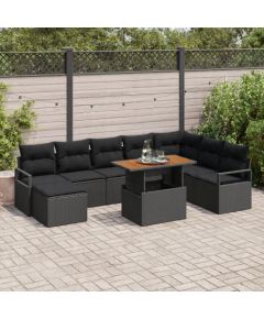 vidaXL 9-częściowy zestaw sofy ogrodowej z poduszkami czarny polirattan akacjowy Dārza mēbeļu komplekti