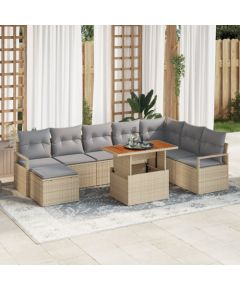 vidaXL 9-częściowy zestaw sofy ogrodowej z poduszkami Beżowy Poli Rattan Akacja Dārza mēbeļu komplekti