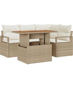 vidaXL 5-częściowy zestaw sof ogrodowych z poduszkami Beżowy rattan poliestrowy akacjowy Dārza mēbeļu komplekti