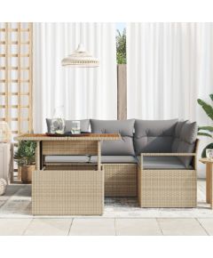 vidaXL Zestaw 5-pieczęciowych sof ogrodowych z poduszkami Beżowy Rattan PE Akacja Dārza mēbeļu komplekti
