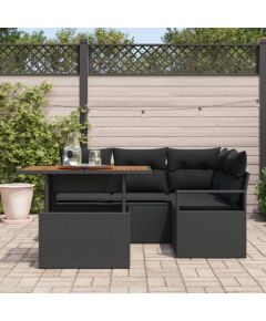 vidaXL 5-częściowy zestaw sof ogrodowych z poduszkami czarny polirattan akacja Dārza mēbeļu komplekti
