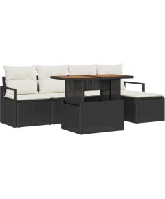 vidaXL 6 Częściowy Zestaw Sofy Ogrodowej z Poduszkami Czarny Rattan Akacjowy Dārza mēbeļu komplekti