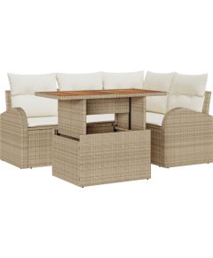 vidaXL Zestaw jadalniany do ogrodu w 5 części z poduszkami beżowy poli rattan akacja Dārza mēbeļu komplekti