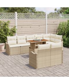 vidaXL 9-częściowy zestaw sof ogrodowych z poduszkami beżowy polirattan akacja Dārza mēbeļu komplekti