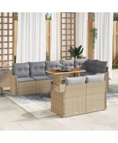 vidaXL 9-częściowy zestaw sof ogrodowych z poduszkami beżowy poli rattan akacja Dārza mēbeļu komplekti