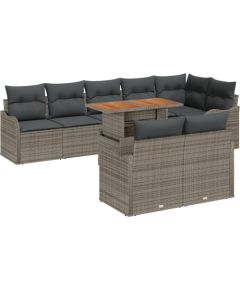 vidaXL 9 Elementowy Zestaw Sofy Ogrodowej z Poduszkami Szary Polirattan Akacja Dārza mēbeļu komplekti