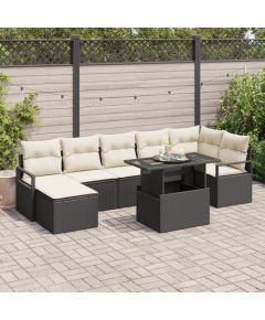 vidaXL Zestaw 8-elementowy sofy ogrodowej z poduszkami czarny polirattan Dārza mēbeļu komplekti
