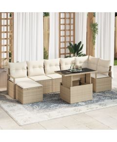 Zestaw sofy ogrodowej vidaXL 8-częściowy z poduszkami Beżowy z polirattanu Dārza mēbeļu komplekti