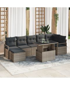 Vidaxl Zestaw 8-częściowy sof ogrodowych z poduszkami szary poly rattan Dārza mēbeļu komplekti