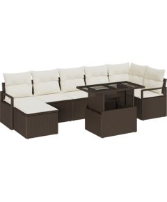 vidaXL 8-częściowy zestaw sofy ogrodowej z poduszkami brązowy z polirattanu Dārza mēbeļu komplekti