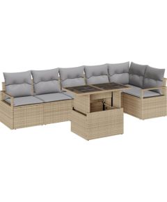 Vidaxl Zestaw 7 elementów sof ogrodowych z poduszkami Beżowy Poli Rattan Dārza mēbeļu komplekti