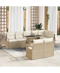 vidaXL 9-częściowy zestaw sof ogrodowych z poduszkami Beżowy Poli Rattan Dārza mēbeļu komplekti
