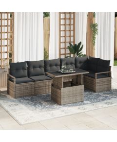 Zestaw sof ogrodowych vidaXL 7 elementów z poduszkami Szary Poli Rattan Dārza mēbeļu komplekti
