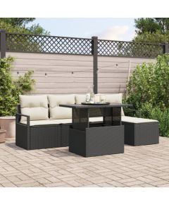 Zestaw sof ogrodowych vidaXL 6 częściowy z poduszkami czarny poly rattan Dārza mēbeļu komplekti