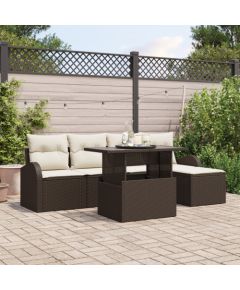 vidaXL 6-Częściowy Zestaw Sof Ogrodowych z Poduszkami Brązowy Rattan Poliester Dārza mēbeļu komplekti