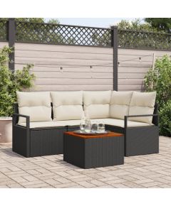 vidaXL 5-częściowy zestaw sof ogrodowych z poduszkami czarny poli rattan akacjowy Dārza mēbeļu komplekti