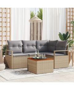 vidaXL 5-częściowy zestaw sof ogrodowych z poduszkami Beżowy Rattan Akacja Dārza mēbeļu komplekti