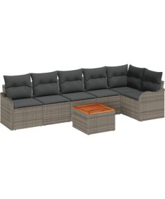 vidaXL 7 Elementowy Zestaw Sofy Ogrodowej z Poduszkami Szary Polirattan Akacja Dārza mēbeļu komplekti