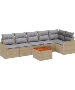 7-częściowy zestaw sof ogrodowych vidaXL z poduszkami beżowy poli rattan akacja Dārza mēbeļu komplekti