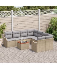 Zestaw Sof Ogrodowych vidaXL 9 części z poduszkami Beżowy Polirattan Akacja Dārza mēbeļu komplekti