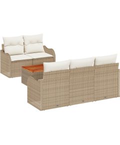 Vidaxl 6-częściowy zestaw sofy ogrodowej z poduszkami Beżowy Polirattan Akacja Dārza mēbeļu komplekti