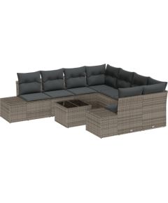 vidaXL 9-częściowy zestaw sof ogrodowych z poduszkami Szary Polirattan Dārza mēbeļu komplekti